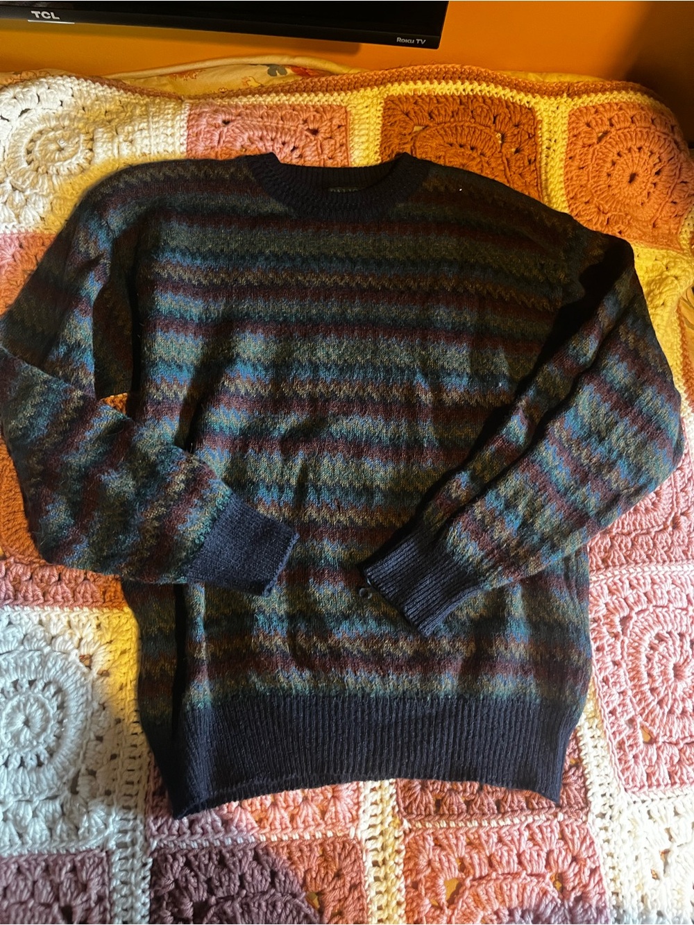 Striped Grandpa-Style Crewneck Sweater